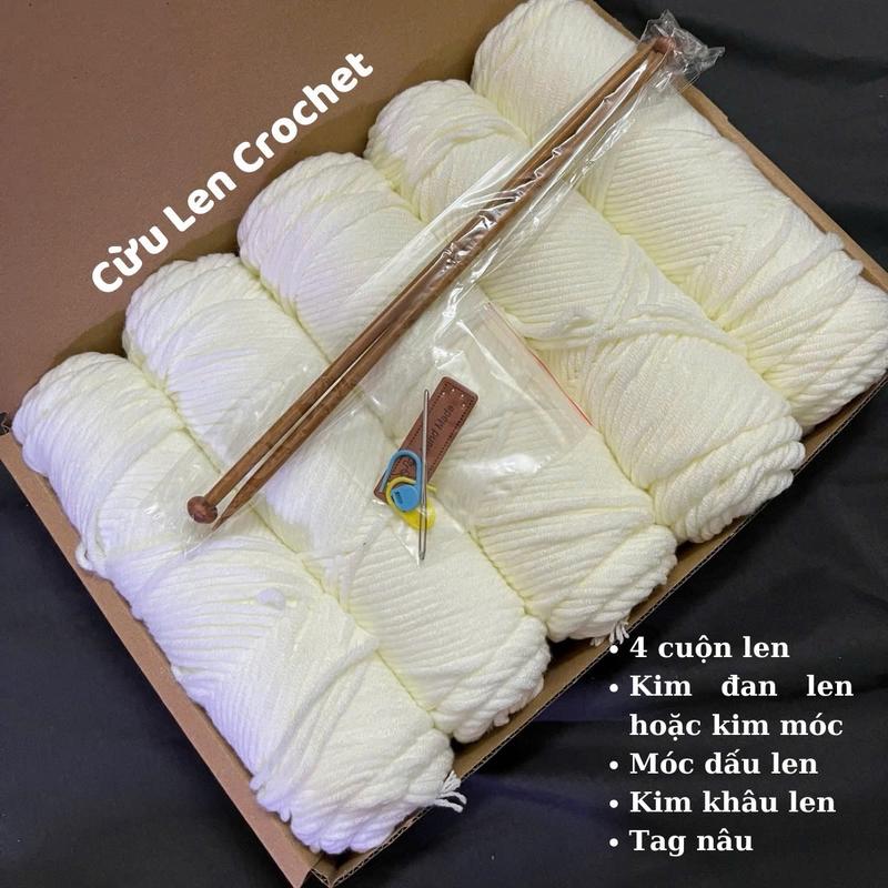 Set Len Đan - Móc Khăn Len Cotton Love - Len Ống 100g DIY Moc Lenco 5