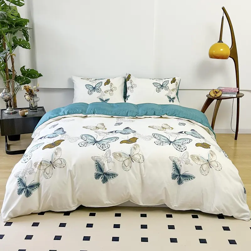 Butterfly Print Duvet Cover Set, 2/3 Counts/set Duvet Cover & Pillowcase without Filler, Cool Bedroom Accessories Soft Comfortable Bedding Set for Home 2