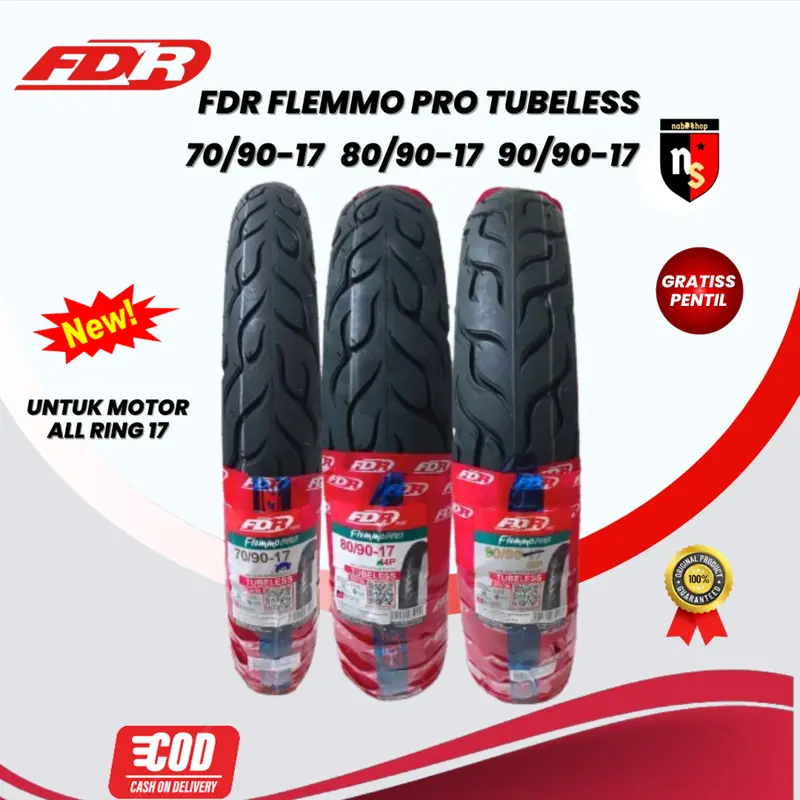 Ban Fdr Flemmo Pro 70/90 80/90 Ring 17 FREE Pentil Tubeless 1