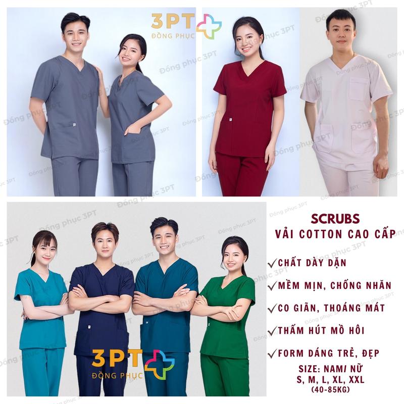 Đồng phục Spa CAO CẤP, bộ scrubs cổ tim Bác sĩ, Dược sĩ, Điều dưỡng, quần áo Phòng khám, Nha khoa  Nam Nữ Cotton Kem Menswear