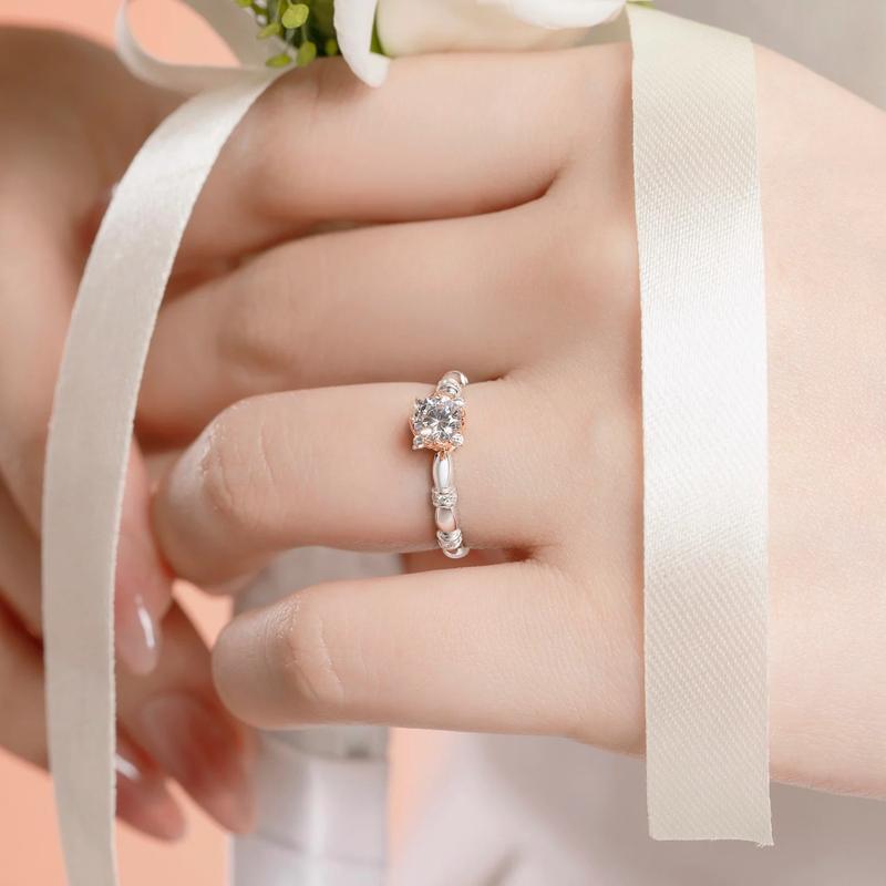 HuyThanhJewelry NDINO282 Nhẫn cầu hôn vàng trắng 14K Ghép vàng hồng trẻ trung gắn Đá Cz 3