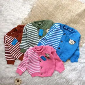 Sweater rajut bear salur combi  0-12 bulan Cewek