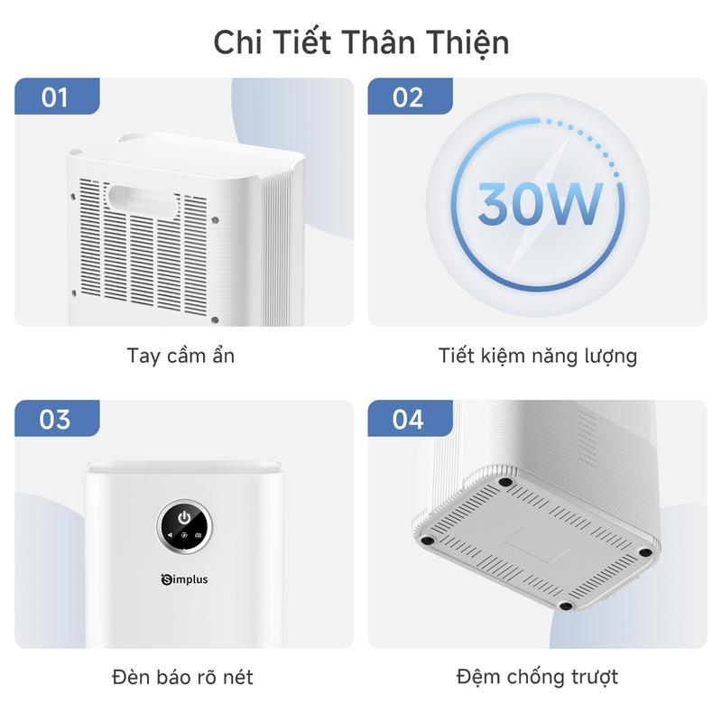 Product Introduction of SimplusVN Máy Hút Ẩm CUSH004 Công Suất Hút 500ml/ngày, Dung Tích Bình Chứa 1L, Phù Hợp Cho Phòng 40-60M2, Công Nghệ Hút Ẩm Bán Dẫn Thông Minh, Màn Hình Cảm Ứng, Tiết Kiệm Năng Lượng, Độ Ồn Thấp,Bảo Hành 1 Năm Chỉ Đổi Không Sửa 11