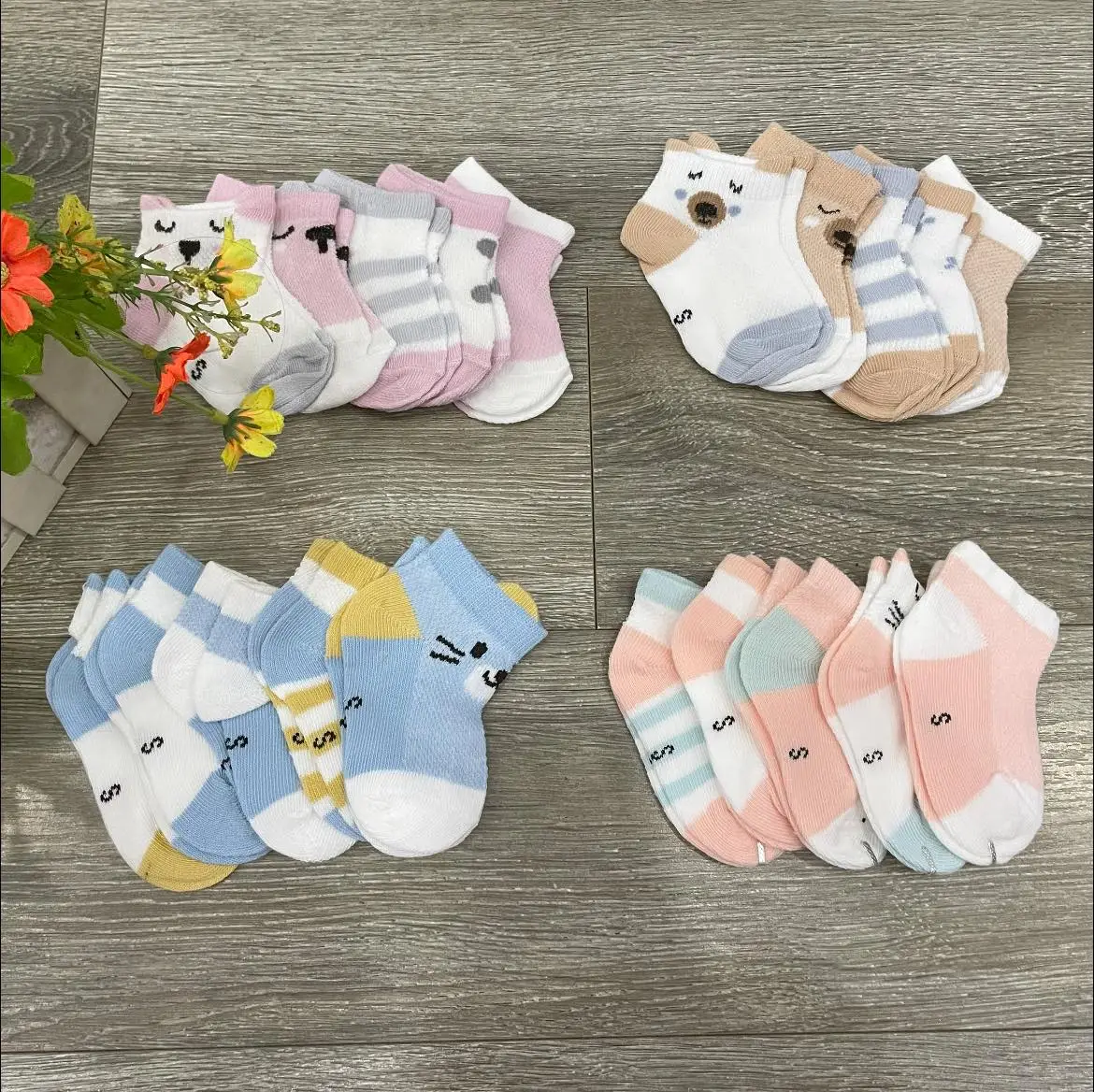 Set 5 đôi tất mèo cho bé, tất mèo cổ ngắn cho bé trai, bé gái, set tất cho bé sơ sinh Cotton Vải Cotton