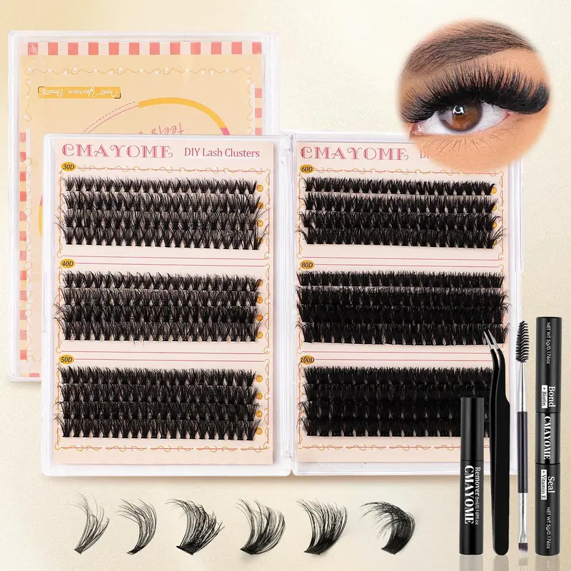 Natural Look Eyelash Extensions Kit, 464pcs Mixed Length Individual False Eyelashes with Tools, Professional Eye Makeup Accessories for Women & Girls 0
