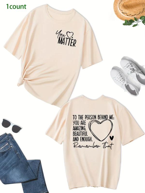 【Plus Size】Letter & Heart Print Drop Shoulder Tee, Casual Fashion Short Sleeve Round Neck T-Shirt for Summer, Women's Plus Clothing for Daily Wear, Tshirt 6