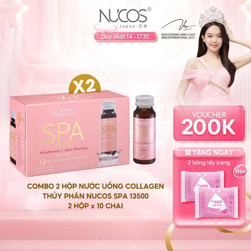 Combo 2 Hộp TPBVSK Nước Uống Collagen Nucos Spa 13500mg Hỗ Trợ Da Căng Mịn Chống Lão Hóa Trắng Da 2 Hộp x 10 chai x 50 ml