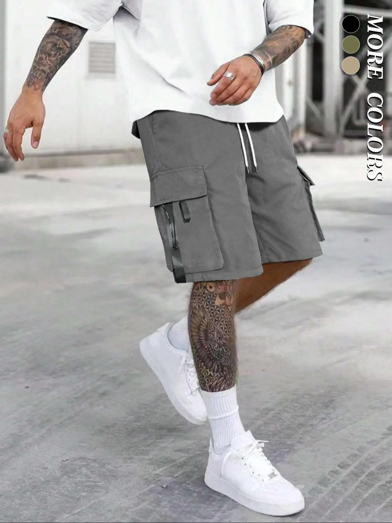Men's Solid Drawstring Waist Cargo Shorts, Street Fashion Casual Loose Pocket Straight Leg Shorts for Daily Outdoor Wear, Mens Shorts, Summer Outfits 2024, Mens Bottoms for Summer, Menswear, Going Out Outfits 2024