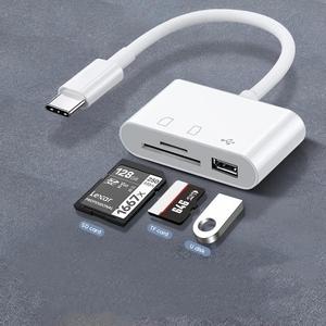 Lector de tarjetas 3 en 1: USB, tarjeta TF y tarjeta SD; lector OTG multifuncional con puertos Tipo‑C; lector de alta velocidad Plug & Play para hogar y oficina; adaptador multiportátil