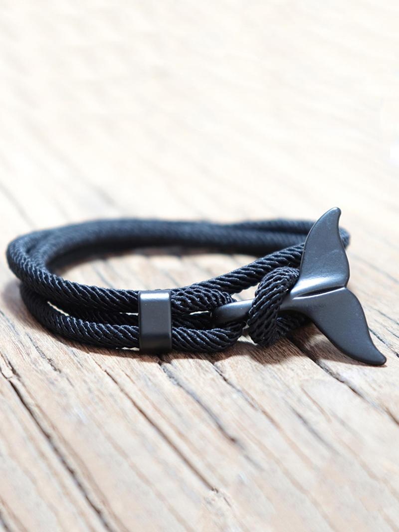 Product Introduction of Unisex Simple Style Plain Color Whale Tail Design Braided Layered Bracelet, Casual Trendy Adjustable Bracelet, Fashionable Accessories for Daily & Party Decoration 10
