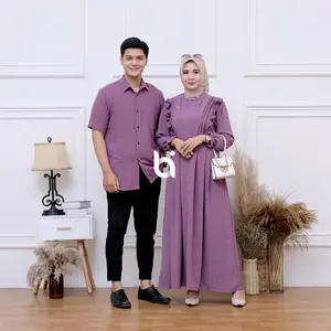 Bi - baju couple gamis pasangan muslim Wanita Kondangan renada cringkel airflow Polos Batik irfana Lebaran Dress Remaja Pesta Dewasa Mewah Simple Syari Ibu