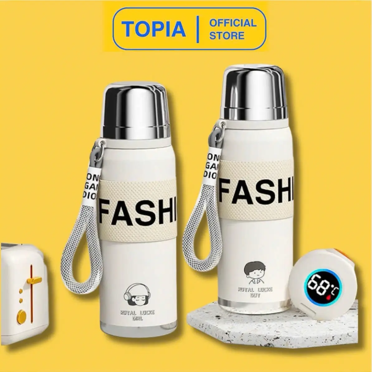 Bình Giữ Nhiệt Dung Tích 450ml - 550ml, Kèm Cốc Uống Có Quai Xách Tiện Lợi - TOPIA