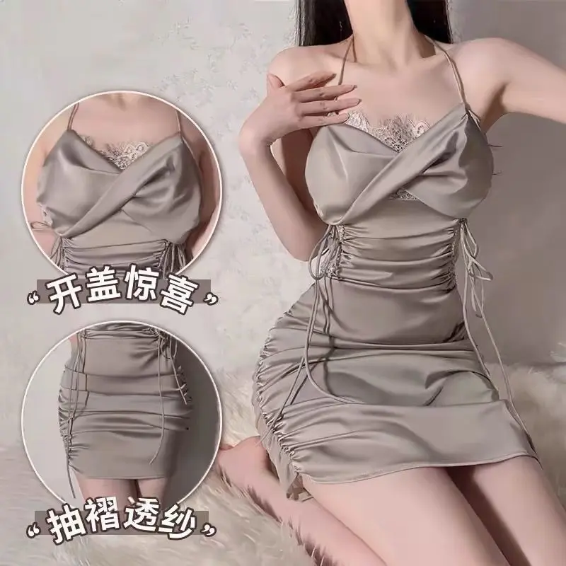 Váy Ngủ Gợi Cảm, Bộ Sưu Tập Mùa Hè 2024, Đồ Ngủ Nữ, Quần Áo Cảm Xúc, Thiết Kế Ren, Bó Sát, Trong Suốt, Thích Hợp Cho Mùa Xuân Và Mùa Thu, Phong Cách Dễ Thương Và Gợi Cảm, Thiết Kế Lén Lút, Làm Bằng Lụa Lạnh, Phong Cách Bất Ngờ
