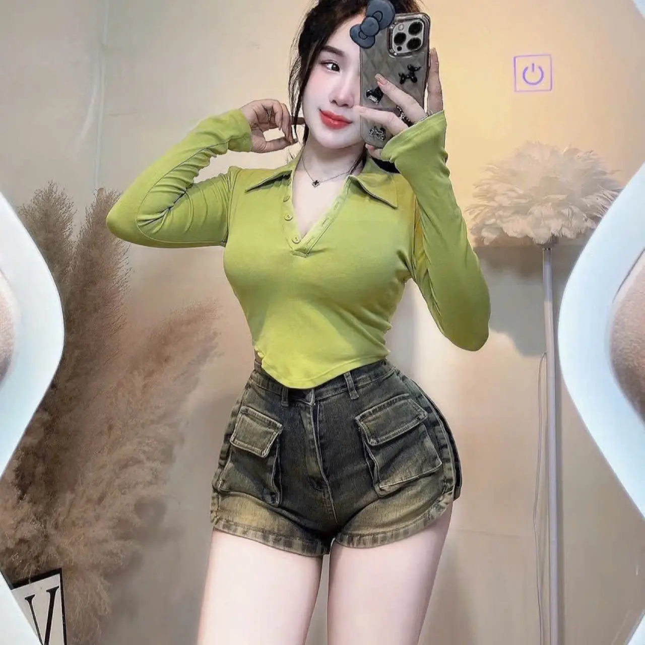 A1 áo borip cotton cổ trụ tay dài vạt bầu [form ngắn] siêu hack eo nhiều màu Nữ Women