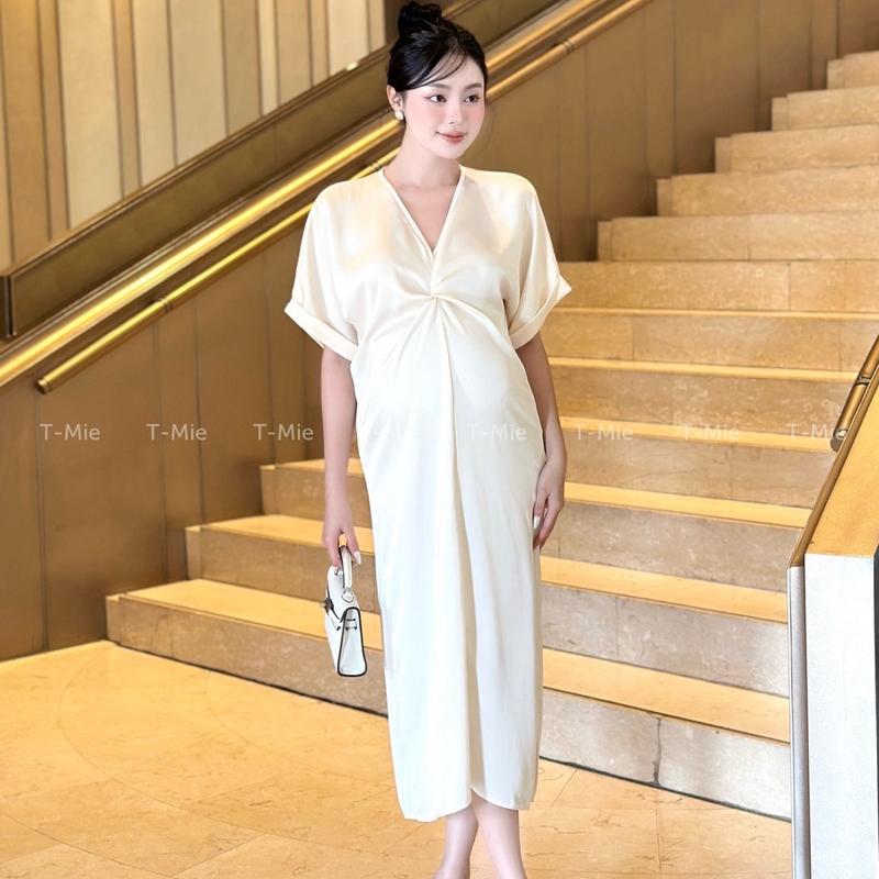 T-Mie | Váy Bầu Thiết Kế Cao Cấp Chất Lụa Cổ V Tay Dơi Sang Trọng Cho Nàng Diện Đi Tiệc, md5172 7
