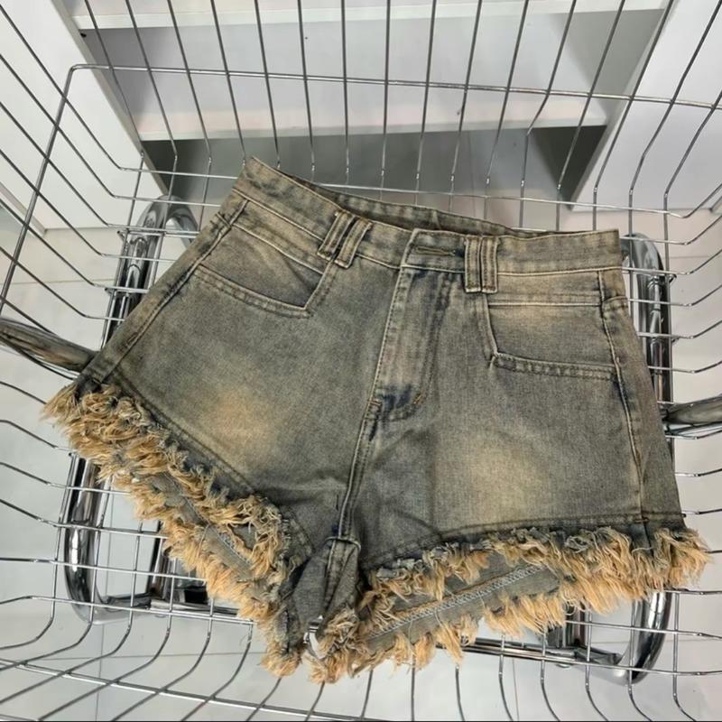 Quần shorts jeans bò nữ màu Bụi Dơ nhạt trơn lai tua_Phuongstore3 2