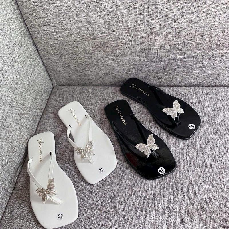  Dép lê nữ quai kẹp dây da mềm phối khoá bướm đá sang xinh lắm nha 