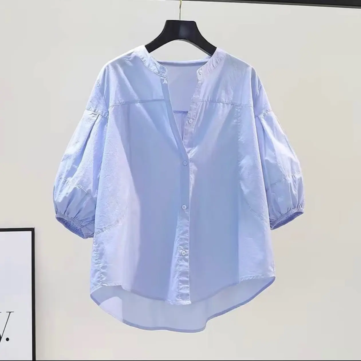 A007( ẢNH THẬT SHOP TỰ CHỤP) Áo Sơ Mi Nữ Cổ Tàu Tay Chun Phù Hợp Mọi Lứa Tuổi, Thoáng Mát Top Women