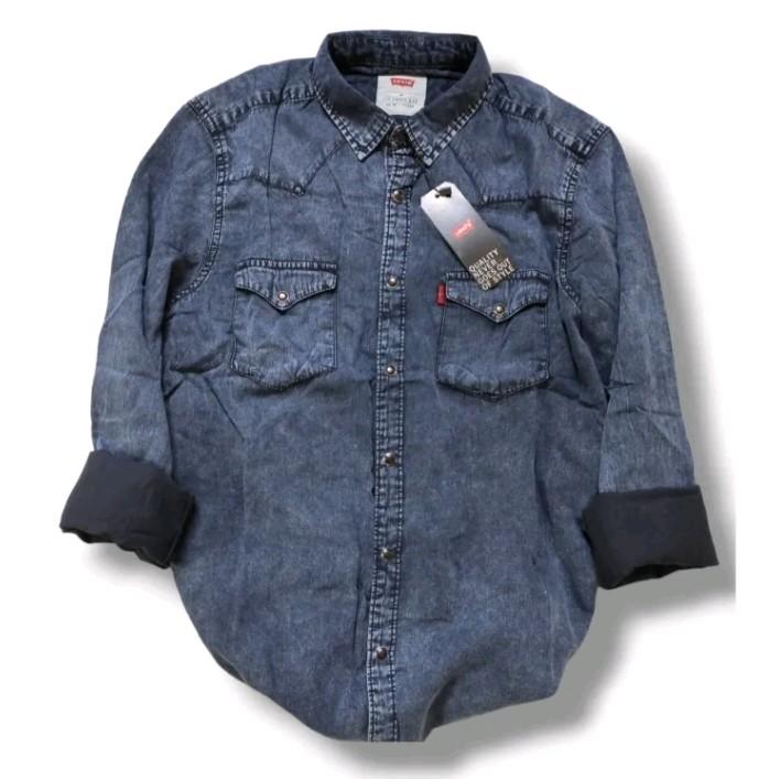 Kemeja Denim Pria Lengan Panjang/Kemeja Jeans Model Distro High' Quality Kemeja Denim Pria Size M, L, XL Panjang 0