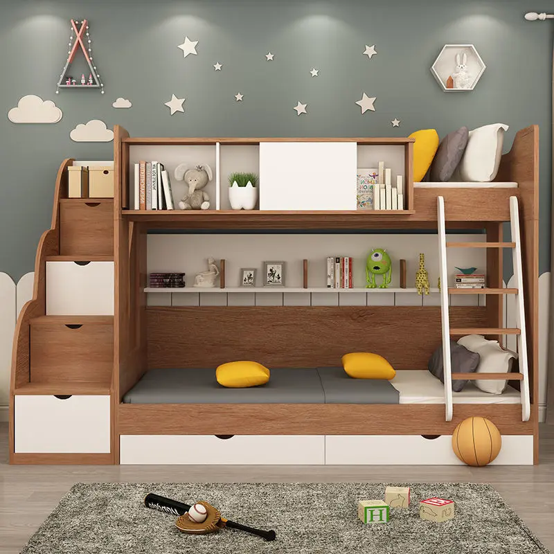 【SG Sellers】Solid Wood Bed Double Bed Modern Simple High Low Bed Bunk Bed Children'S Bunk Bed 1.2 Meters