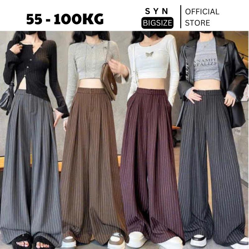  Quần suông kẻ nữ bigsize vải gold hàn mềm mại năng động trẻ trung thanh lịch có size tới 100kg Syn Bigsize 