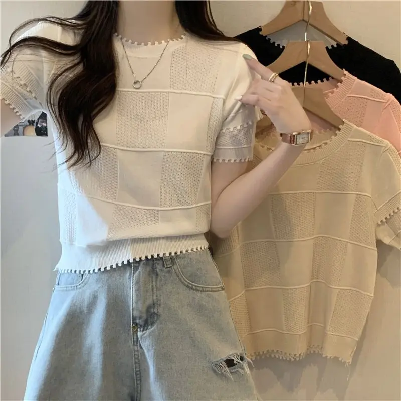 Áo Len Ngắn Tay Cho Nữ, Thiết Kế Mới Đẹp, Ôm Sát, Khoét Lỗ, Áo, Mùa Hè Top