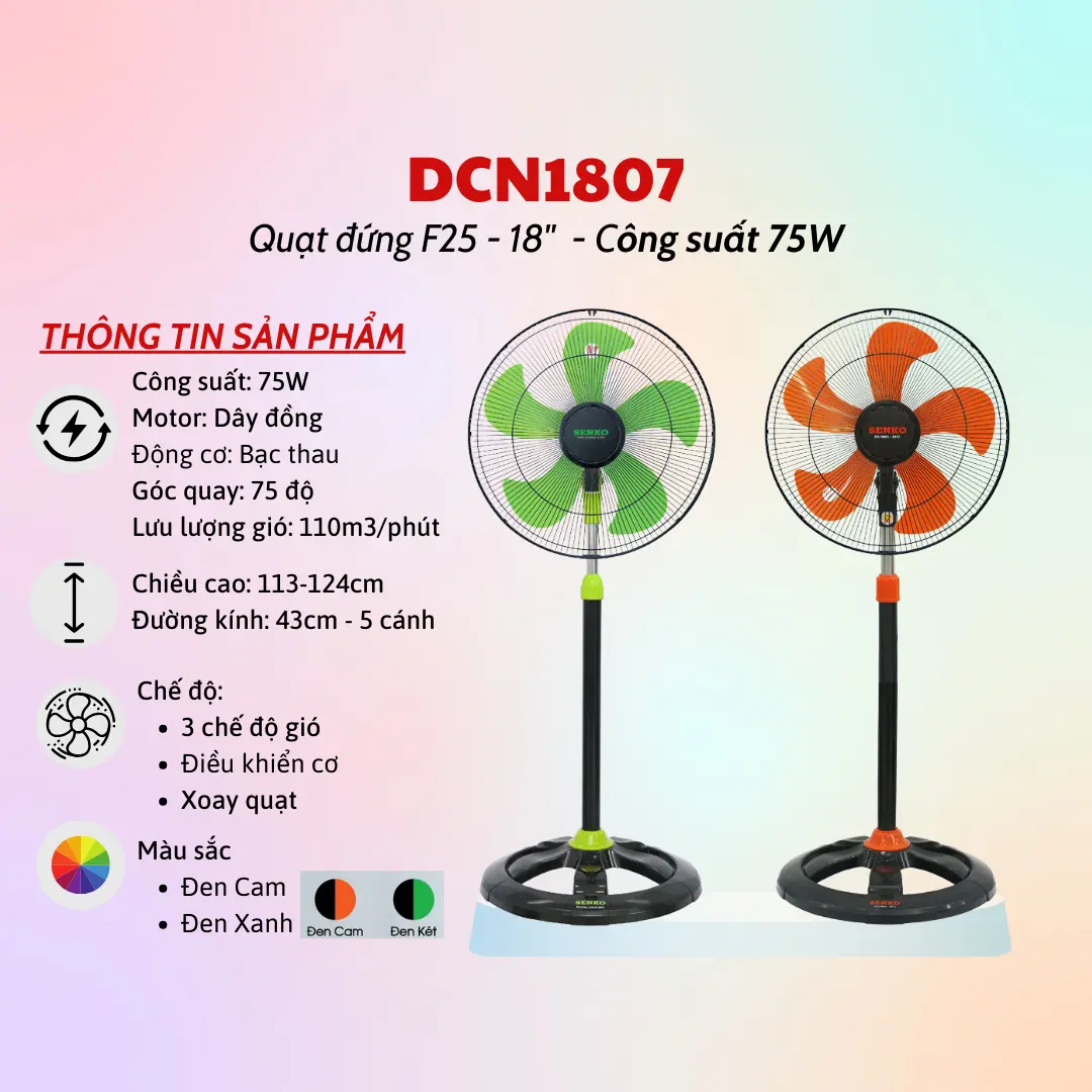 Quạt Đứng Công Nghiệp Senko DCN1807 - Hàng Chính Hãng - Bảo Hành 24 Tháng - Công Suất 75W - p1 quat congsuat cao