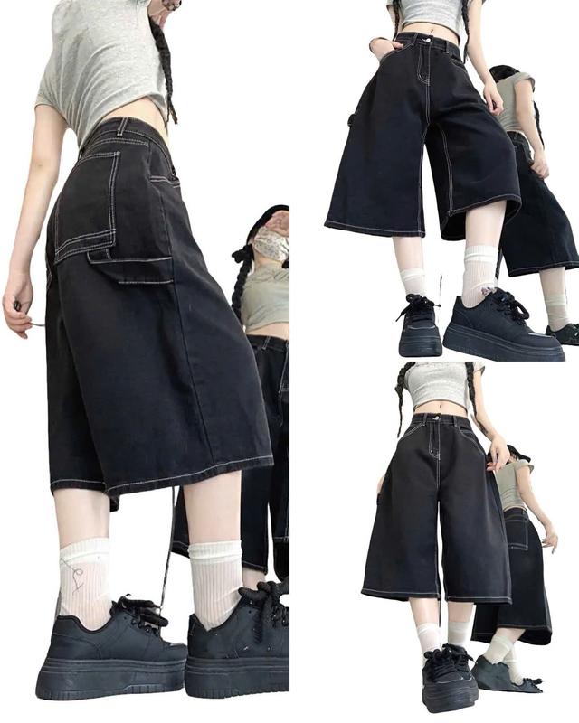 VIDEO THẬT QUẦN SHORT JEANS NGỐ LỮNG NỮ CẠP CAO KHÔNG GIÃN QUẦN BÒ NỮ ỐNG RỘNG PHỐI TÚI ĐI VIỀN TRẮNG NỔI MẪU HOTTRED 2025