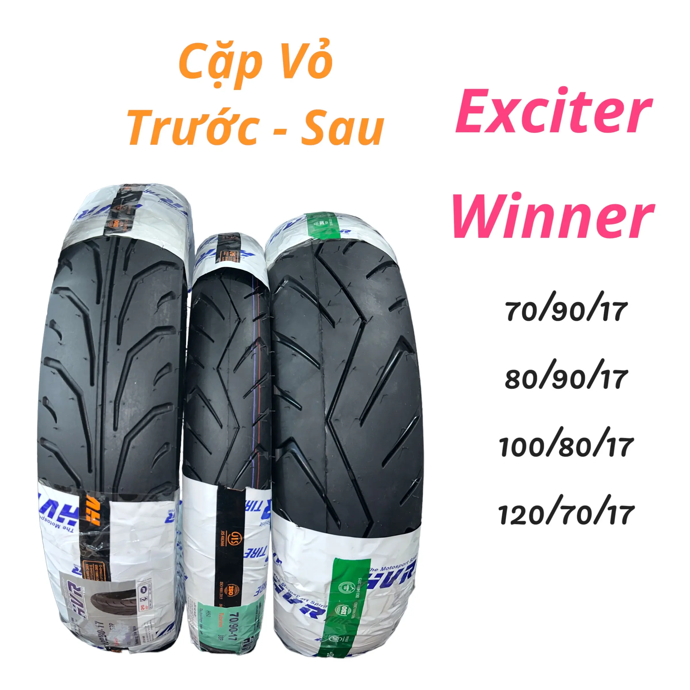 1 Cặp Vỏ HVR cho Exciter Winner Raider Satria Sonic (SL 1 trước và 1 sau) Lốp Phụ Kiện