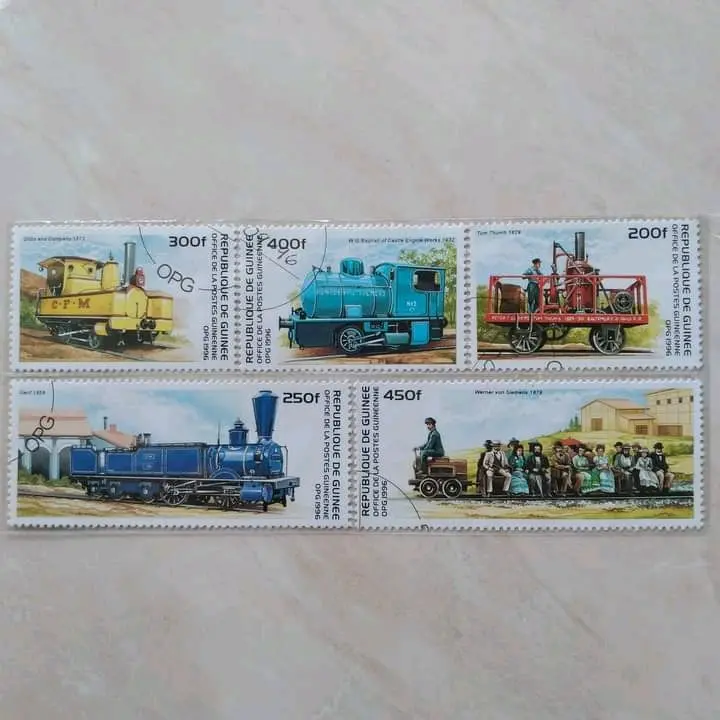 Set 5 Pcs Perangko Guinea Guinee 1996 Seri Train Kereta Api - YN154 0