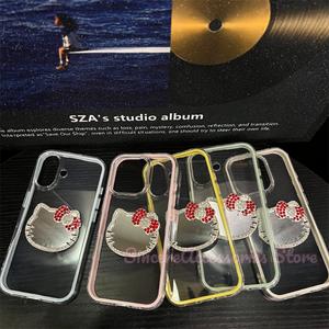 Ins เคสโทรศัพท์กระจกแมว KT ช่องเล็ก สีทึบ โปร่งใส เข้ากันได้กับ iPhone 11, 12, 13, 15, 16, 14, 17, Pro Max, Plus