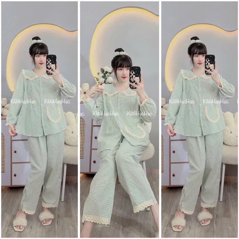 V07 - Bộ Bầu - Bộ Sau Sinh Dài Tay Đũi Xốp Mềm Mịn Cổ Sen Ren Viền 1 Túi - Áo Có Khoá Kéo Quân Có Chun Chỉnh - Freesize Dưới 72kg 1