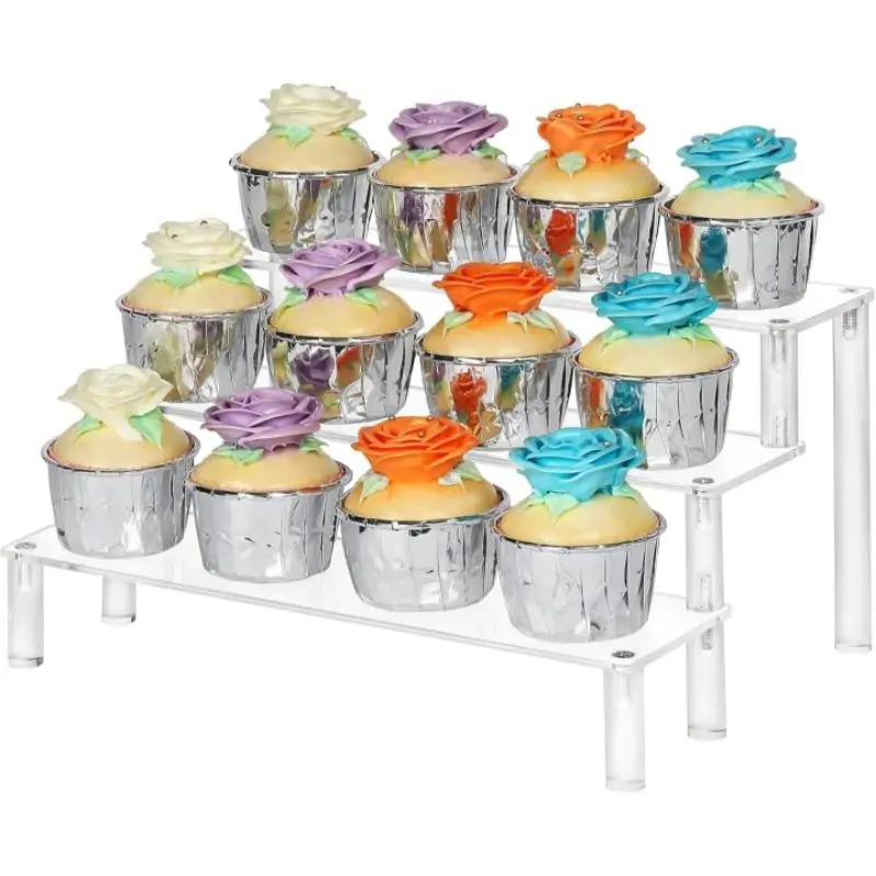 Acrylic Cupcake Display Stand, 3-layer Clear Cupcake Display Rack, Multifunctional Cake Display Stand for Dessert, Cosmetic, Small Ornament, Decor 0