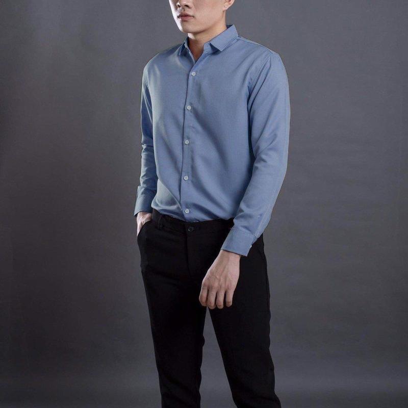  Áo sơ mi nam lụa trơn tay dài vạt bầu mềm mịn và mát Menswear Nhung 