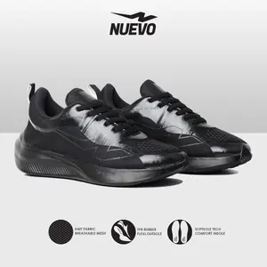 NUEVO - Sepatu Running Pria Hitam Runastic Sneakers Olahraga Lari Jogging Kerja Sekolah Ringan Empuk Outdoor