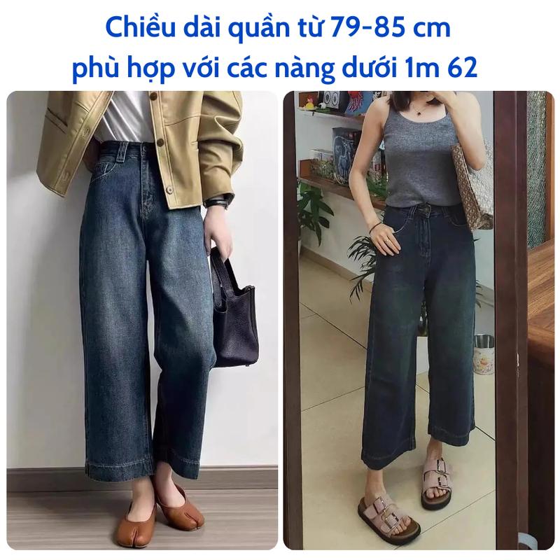 Quần Jean Ống Rộng Jelly, Quần Bò Form Rộng Kiểu Dáng Dài Lửng D003 Phù Hợp Nấm Lùn 1m5 1