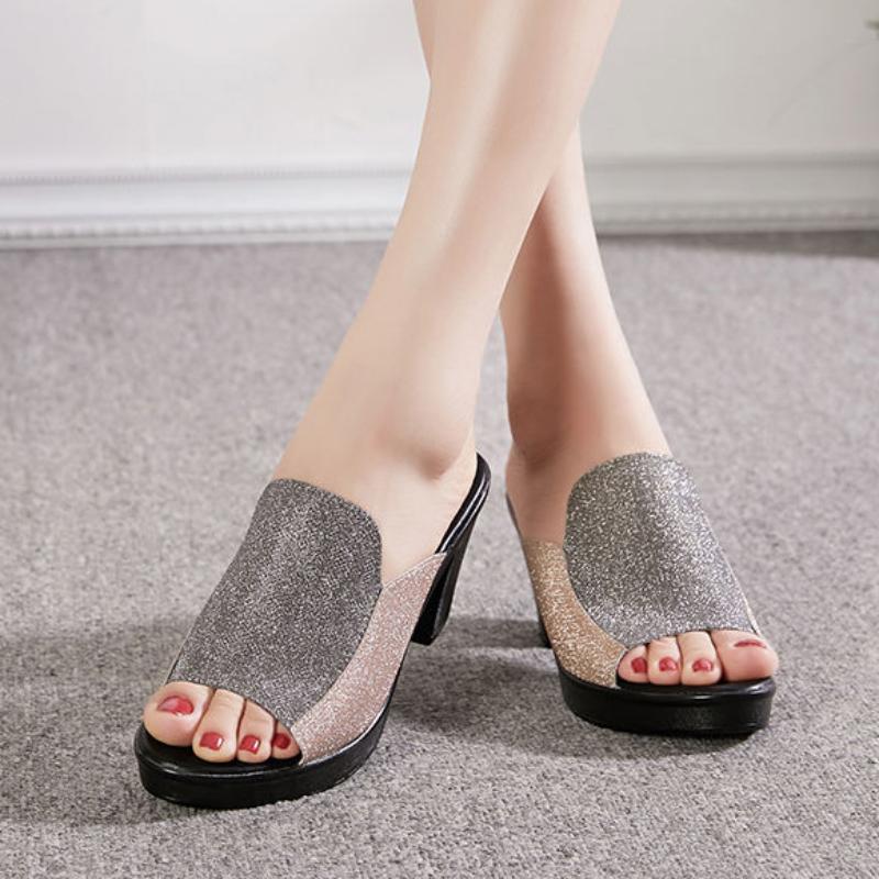 Product Introduction of Giày Xăng Đan Nữ Mùa Hè Mới Dày Gót Cao Gót 2024 Thời Trang Đa Năng Chống Trơn Trượt Giày Giữa Gót Cho Nữ giày Xăng Đan Nữ 32