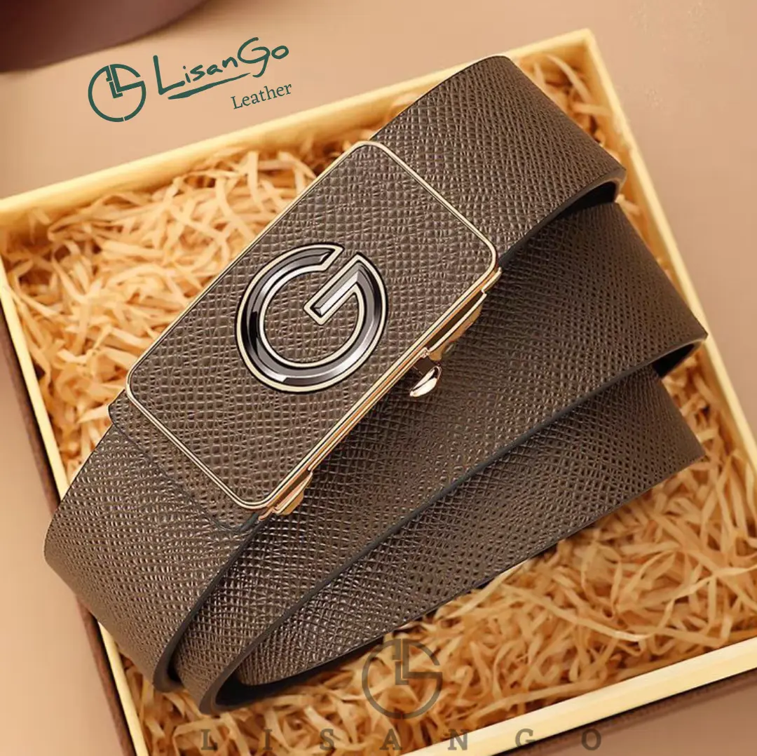 Thắt Lưng Nam cao cấp full hộp, Dây lưng da nam vân Saffiano khóa tự động bản nhỏ rộng 3.3cm, Dây nịt nam mã LSG.SG022..