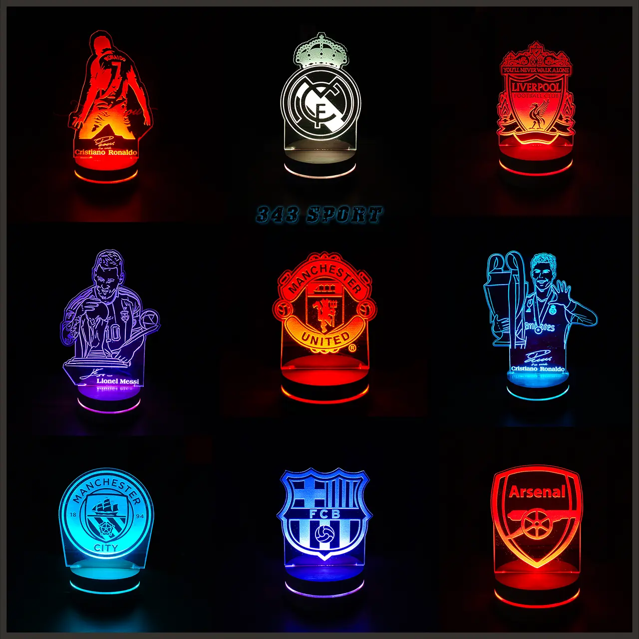 Đèn LED 3D Trang Trí, Đèn Ngủ Bóng Đá Câu Lạc Bộ Chỉnh 16 Màu, Messi, Ronaldo, Mbappe, Haaland Quà Tặng Sinh Nhật