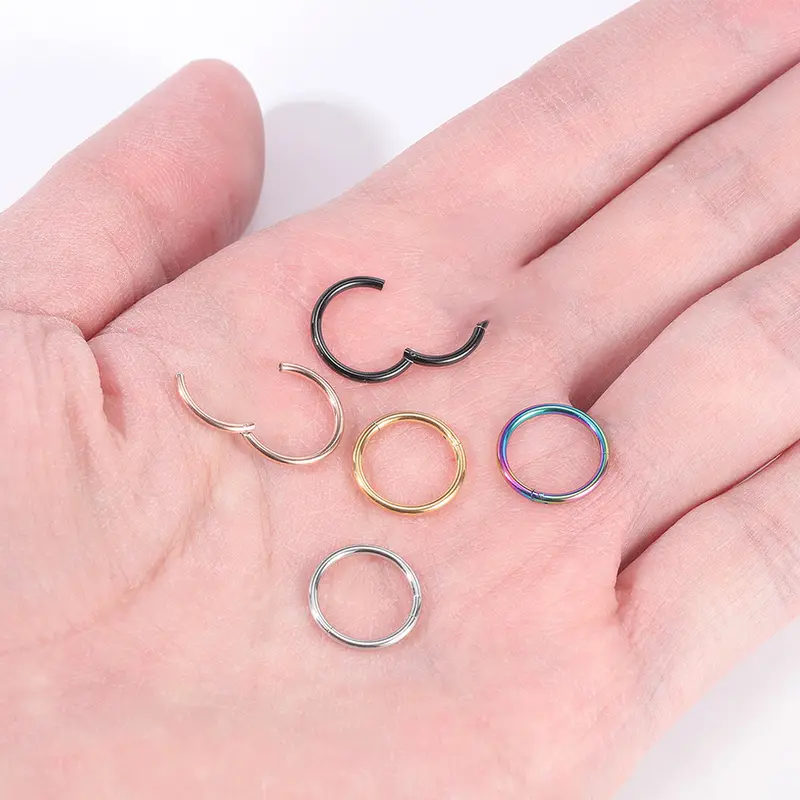 1 PC Stainless Steel Nose Ring Colorful Nostril Piercing Circle Septum Ring 16/18/20G Nose Clicker Simple Body Piercing 1
