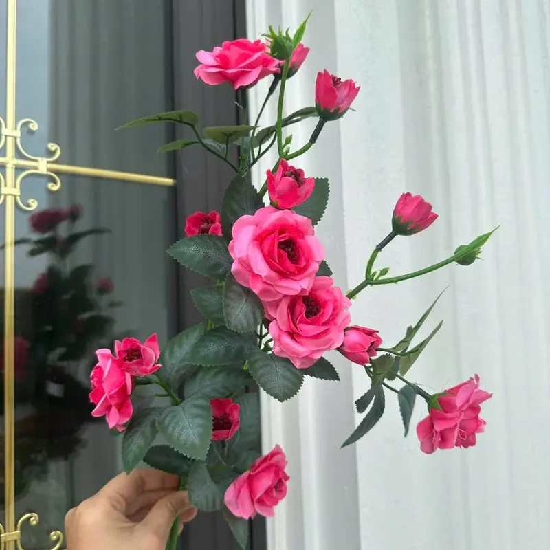 Cành hồng ngoại Rose chất liệu vải chiều cao 70cm gồm  6 hoa 10 nụ trang trí Decro siêu đẹp 2