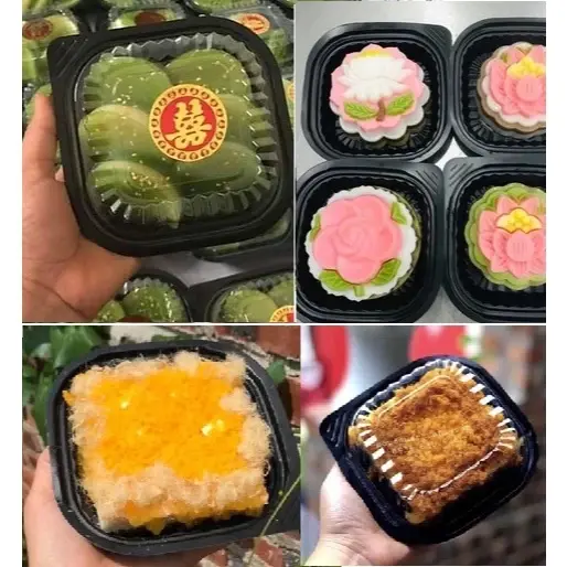 Set 100 Hộp nhựa vuông HT12 đế đen đựng bánh, thực phẩm- Hộp nhẹ, bền, đa năng và tiện dụng 0