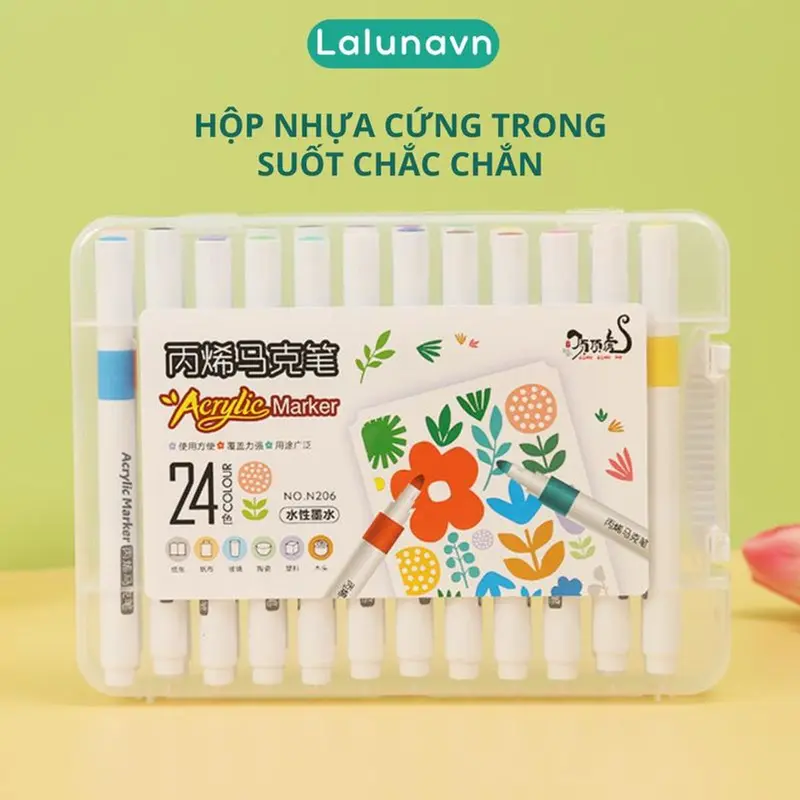 Bút Màu marker Acrylic sơn đánh dấu Lalunavn nhiều mực hơn bộ 12/24/36/48/60m hộp nhựa xách tiện dụng B196 5