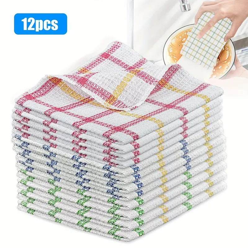 Reusable Dish Cloth, 12pcs Soft Absorbent Dish Towel, Household Cleaning Tool for Kitchen Bathroom, Kitchen Cleaning Supplies 0