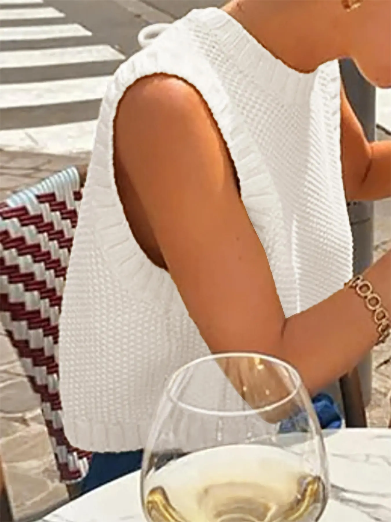 【Plus Size】 Solid Color Split Tie Back Sweater Vest, Casual Round Neck Sleeveless Knit Top for Fall & Winter, Women's Plus Clothing for Daily Wear