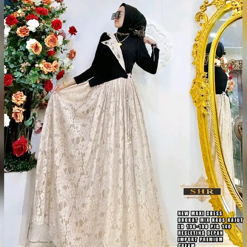 Gamis SHR Brokat Cream 0
