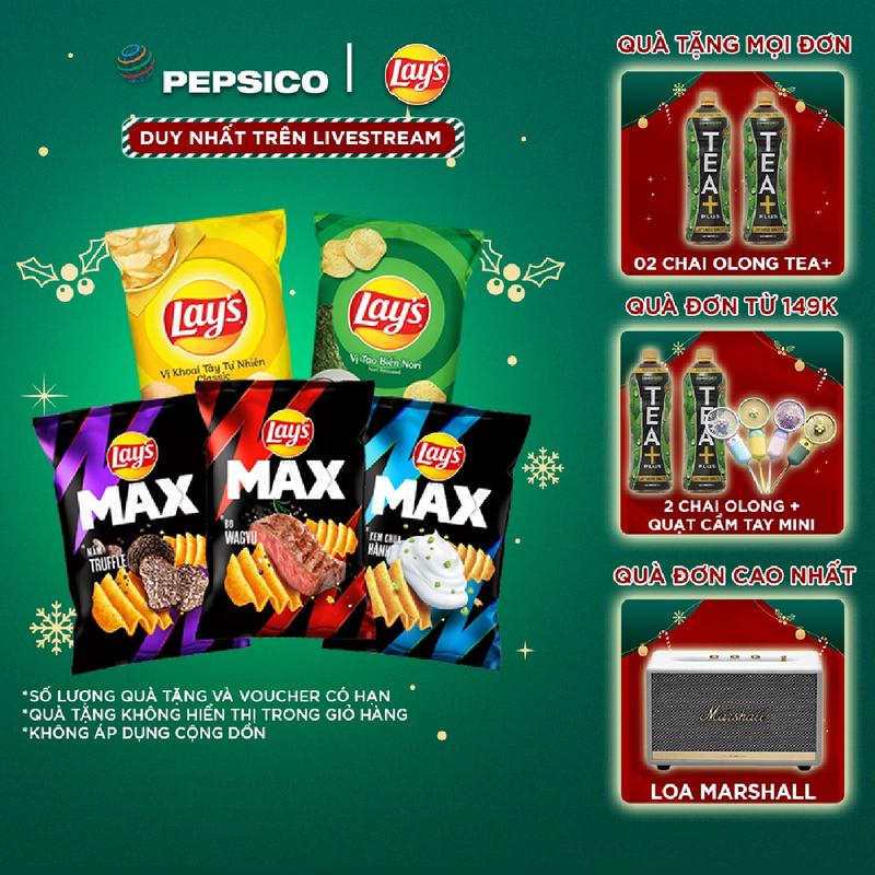Combo 5 Snack Lay's vị Tự Nhiên Classic 90gr, Tảo Biển Nori 90gr, Lay's MAX vị bò Wagyu 75G, MAX vị nấm Truffle 75G, MAX vị Kem chua hành 75g Da Heo
