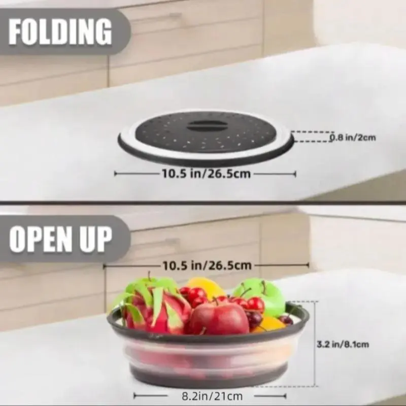 Foldable Microwave Lid with Handle, 1 Count Multifunctional Microwave Lid & Vegetable Fruit Cleaning Basket, Kitchen Organizer for Home Dining Room Picnic Camping 1