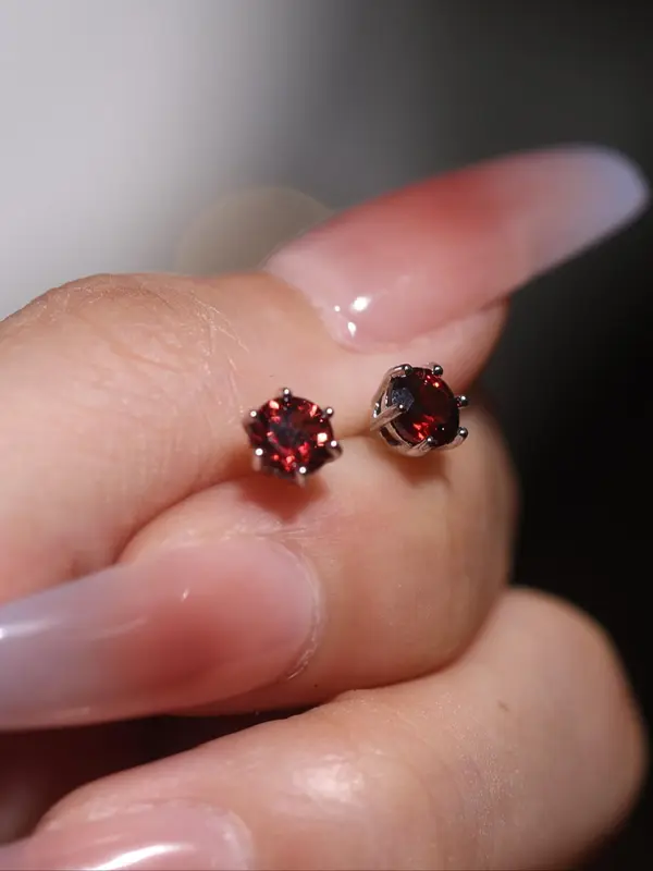 S925 Sterling Silver Garnet Decorated Stud Earrings, Fashionable Jewelry for Women & Girls, Trendy All-match & Exquisite Jewelry for Birthday Gift 3