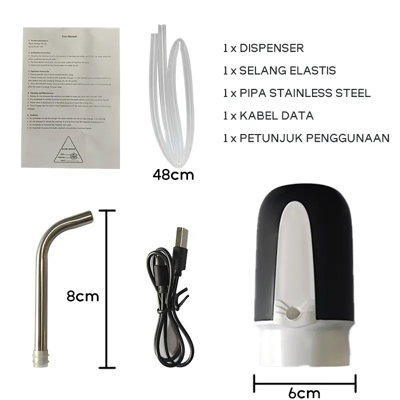Lighthundred Pompa Galon Elektrik Otomatis / Automatic Water Dispenser / Dispenser Air Minum Gallon Usb Charger / Electric Water Bottle Pump Hitam Mesin Kabel Stainless dispenser  air charger  dispenser automatic  water selang  dispenser  untuk dispenser 8